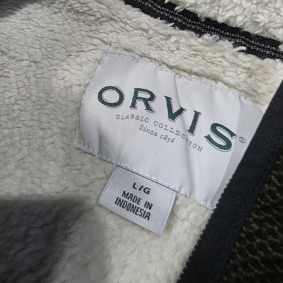 Orvis Men's Large L/G Brown Sherpa Lined Quarter Zip Pullover Sweater Classic - Picture 3 of 5